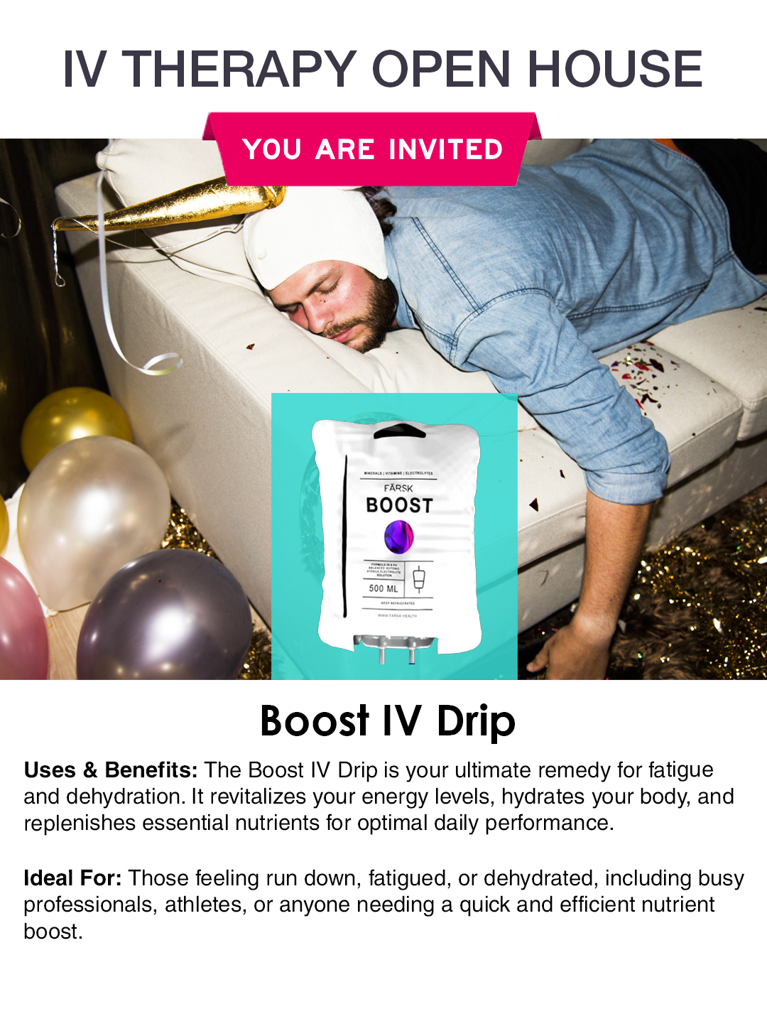 Boost IV Drip treatment at The Lip Doctor for energy revitalization and hydration