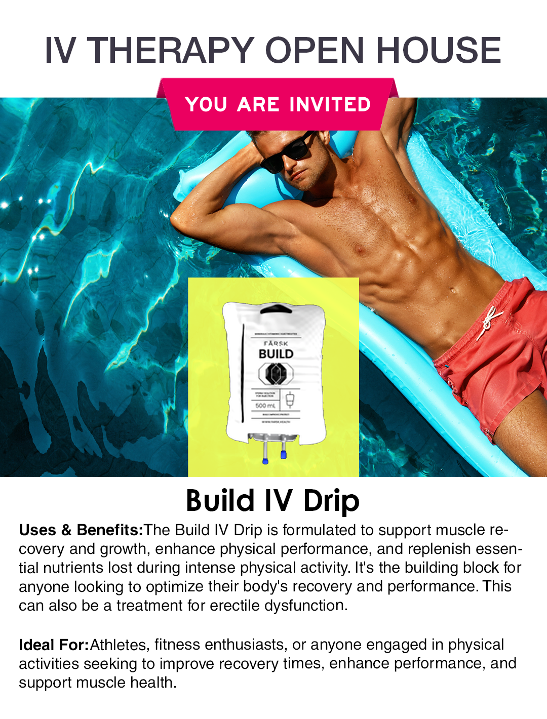 Build IV Drip session at The Lip Doctor for muscle recovery and performance enhancement